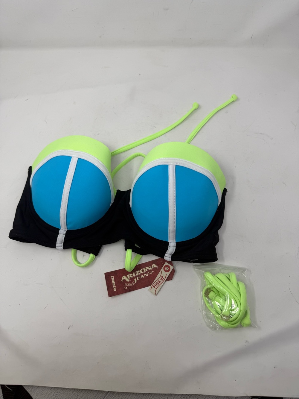 New ARIZONA JEANS Women’s Blue Green Black Pieced Push-Up Bikini Top Size XL